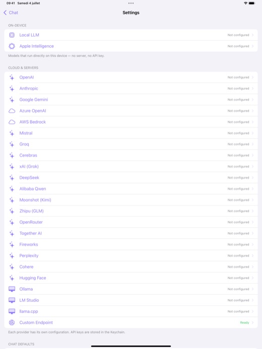 The provider list on iPad.