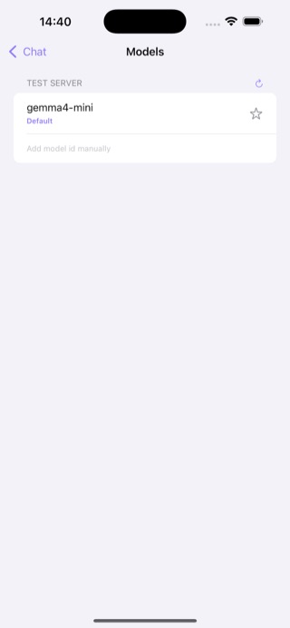 The models screen on iPhone listing the models available from the selected provider.